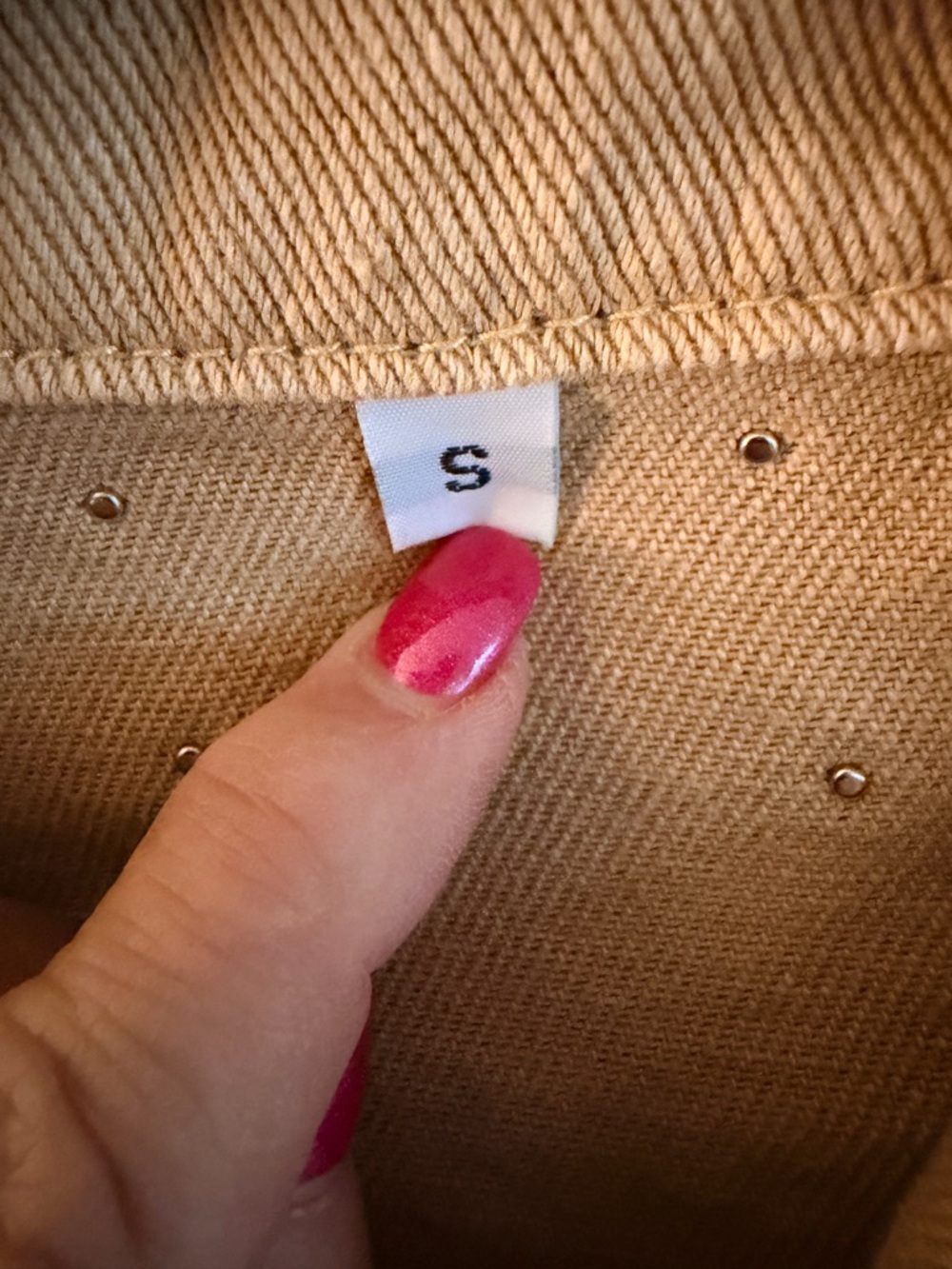 Beige Studded Denim Jacket - Women Size Small - Picture 3 of 8